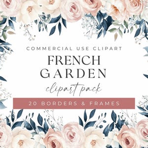 Frühling Blumen Hochzeit Clipart, Hochzeit Aquarell Kränze & elegante Designs, Instant Download für Einladungen, Französischer Garten