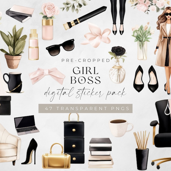 Girl Boss Digital Sticker, PNG Files of Digital Stickers, Boss Lady Clipart, Business Woman Sticker Pack, Planner Stickers, Boss Babe iPad