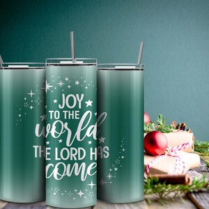 Envoltorio para vaso navideño cristiano, vaso delgado de 20 oz, sublimación PNG, diseño limpio y simple, recto y cónico, alegría para el mundo Jesús