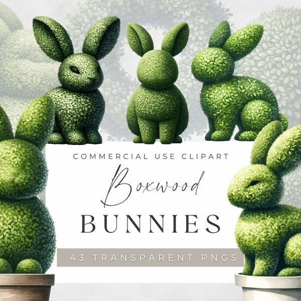 Topiary Clipart, Boxwood Bunnies PNGs, Sculpted Tree, Wreath Graphics, Digital Garden Art, Wall Art, Potted Bush, Easter Bunny Topiaries