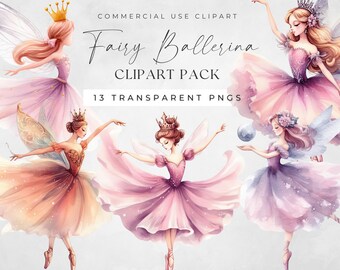 Pastel Watercolor Fairy Ballerina Clipart: Transparent PNG Bundle (Digital Scrapbook)