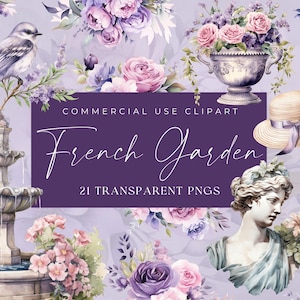 Franse tuin clipart, vintage botanische aquarel ontwerpen, digitale download voor bruiloften, bloemsierkunst wordt afgedrukt