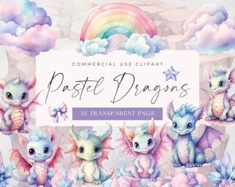 Watercolor Baby Dragons Clipart: Nursery Art PNG (Digital Download)