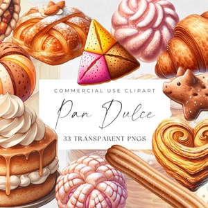 Pan Dulce Clipart, mexikanisches süßes Brot, sofortiger Download, nur PNG!, Sublimationsdatei, Gebäck & Concha Herz, Conchas Cuernitos Galletos