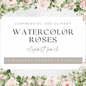 Blush Pink Watercolor Rose Clipart: Floral Frames (Digital Download)