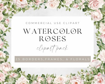 Blush Pink Watercolor Rose Clipart: Floral Frames (Digital Download)