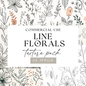 Line Floral Digital Papers, Neutral Backgrounds, Digital Paper Pack, Printable Scrapbook Paper, Flower Collage Sheets, Junk Journal