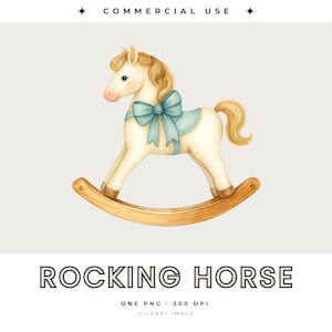 Clipart de caballo mecedor, imagen única, clip art para baby shower, gráfico de caballo de juguete vintage, descarga instantánea para uso comercial, archivo PNG de bebé recién nacido imagen 1