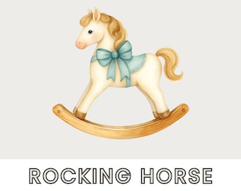 Rocking Horse Clipart, SINGLE IMAGE, Baby Shower Clip Art, Vintage Toy Horse Graphic, Instant Download For Commercial Use, New Baby Png File