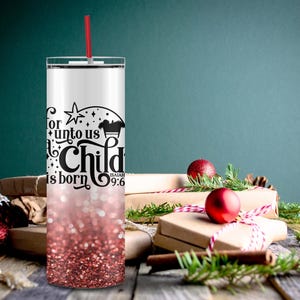 Christian Christmas Tumbler Wrap, 20 Unzen Skinny Tumbler Sublimation PNG, sauberes, einfaches Design, gerade und konische Optionen, rotes Kind ist geboren