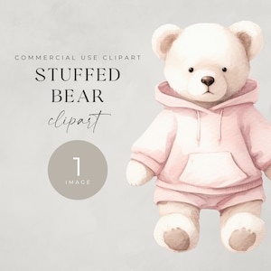 Pink Bear Watercolor Clipart, SINGLE IMAGE, For Commercial Use, Transparent PNGs, Baby Shower, Digital Download, Cute Nursery Wall Art