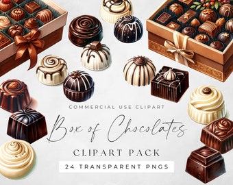 Box Of Chocolate Clipart, Watercolor Chocolates PNG, Valentine Chocolate, Instant Digital Download, Sweets Clip Art, Junk Journal, Candy Box