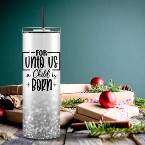 クリスチャン クリスマス タンブラー ラップ、20 オンス スキニー タンブラー 昇華 PNG、すっきりとしたシンプルなデザイン、ストレートとテーパードのオプション、シルバー グリッター
