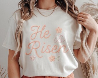 He Is Risen Faux Embroidery PNG | Pastel Faith Easter SVG | Christian Sublimation Clipart