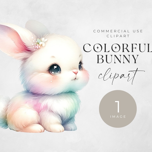 Easter Bunny Watercolor Clipart, SINGLE IMAGE, Adorable Rabbit PNG, Junk Journals, Digital Paper Craft, Spring Clip Art, Colorful Animal