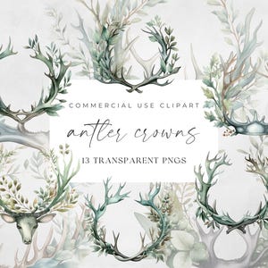 Clipart acquerello di corone, corona di corna di cervo nel bosco, clipart acquerello colorato per scrapbooking, 13 PNG di alta qualità, download digitale