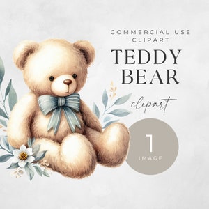 Clipart ours en peluche bohème, clipart vert ours en peluche, IMAGE UNIQUE, pour un usage commercial, PNG transparent, Clipart chambre d'enfant mignon, baby shower