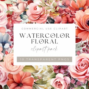 Pink Florals Clipart, Watercolor Flowers Clip Art, Pretty Pink Wedding Clipart, Digital Transparent PNG, Digital Download Floral Graphics