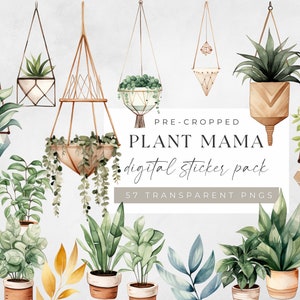 Plant Mama Pegatinas Digitales, Archivos de Pegatinas Digitales, Planificador Digital Boho Pegatinas, Lindas Pegatinas Estéticas Amantes de las Plantas, Plant Mama PNG