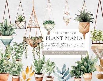 Plant Mama Digital Stickers, Files of Digital Stickers, Digital Planner Boho Stickers, Cute Aesthetic Plant Lover Stickers, Plant Mama PNG