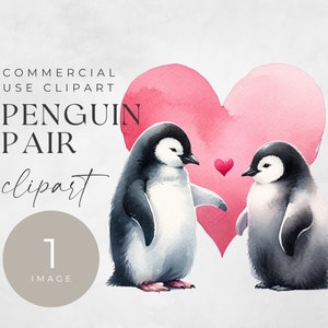 Valentinstag Tierpaar Clipart, EINZELBILD, süßer Pinguin Clip Art, kommerzielle Nutzung, transparente PNG, Aquarell rosa Herz romantische Vögel