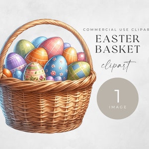 Clipart - joli panier de Pâques, une seule image, panier vintage classique PNG, journaux indésirables, mignon aquarelle Pâques printemps clipart, oeufs de Pâques