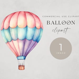 Aquarell Heißluftballon Clipart, EINZELBILD, für kommerzielle Nutzung, digitaler Download, Babyparty, hochwertige PNG, Kinder Kunst