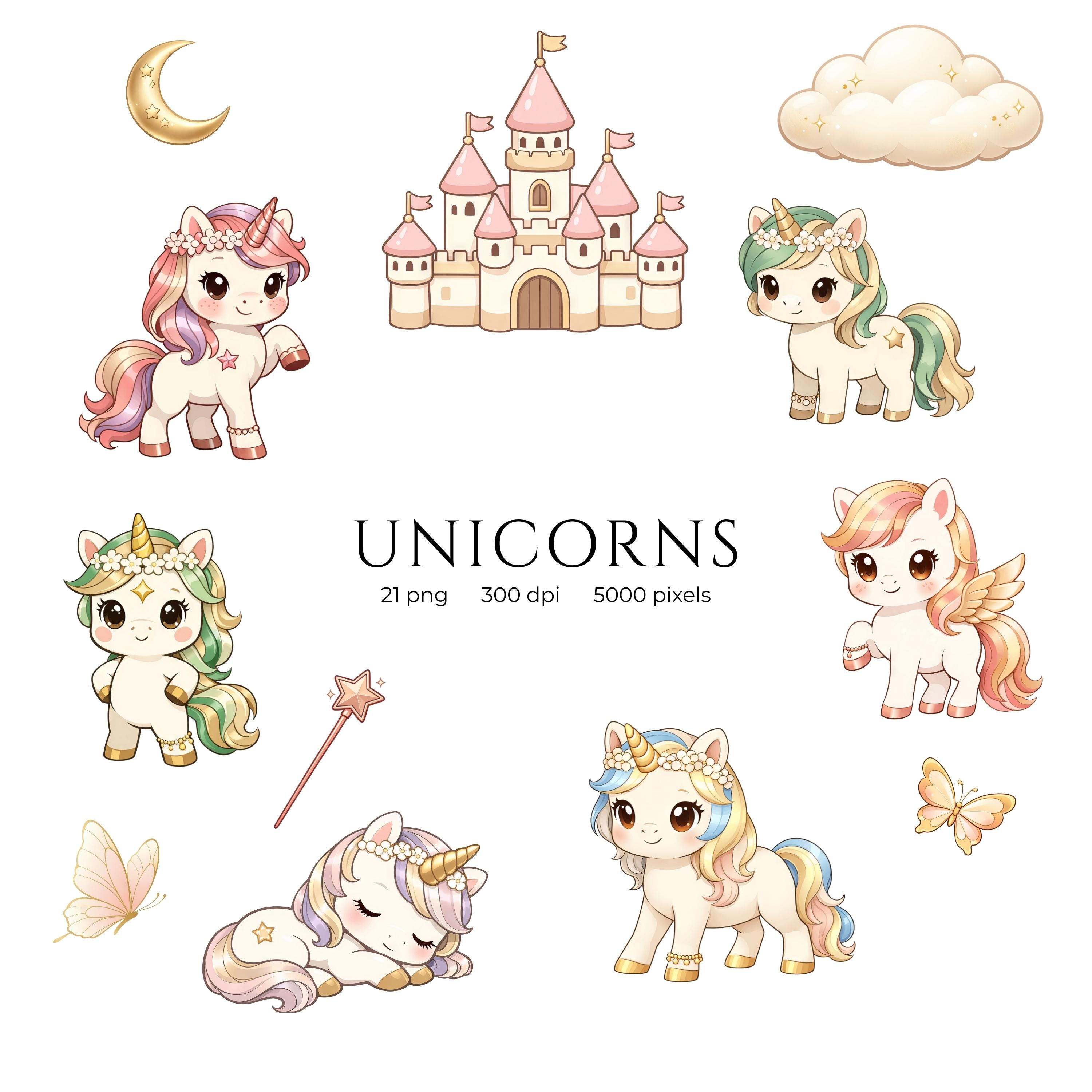 Unicorn and Rainbow Clipart Set, Watercolor Baby Unicorn Magical Clip ...