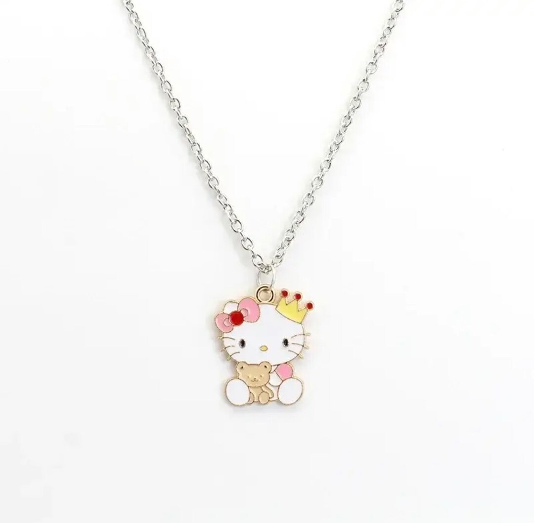 Hello Kitty Necklace Silver Sterling Chain Elegant Crystal Etsy
