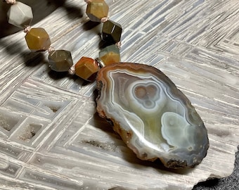 Malawi Agate with Hand Knotted American Jasper Necklace