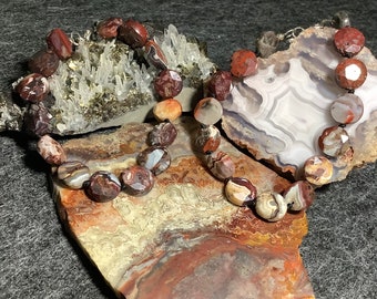 Laguna Lace Agate Faceted Disc Hand Knotted Beaded Bracelet, Sterling Silver