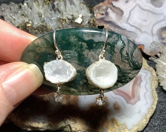 Tabasco Geode and Herkimer Diamond Sterling Silver Earrings