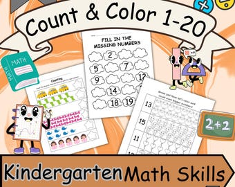 Kids Counting Activity Book 1–20, Preschool Math Worksheets, Number & Counting Practice | Printable Learning Pages | Toddler Early Education