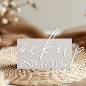 Boho-naamkaartmodel, PSD-kaartmodel slim object, drag & drop 3,5 x 2 kaartmodel, tafelplaatskaart, Photopea-tentplaatskaart
