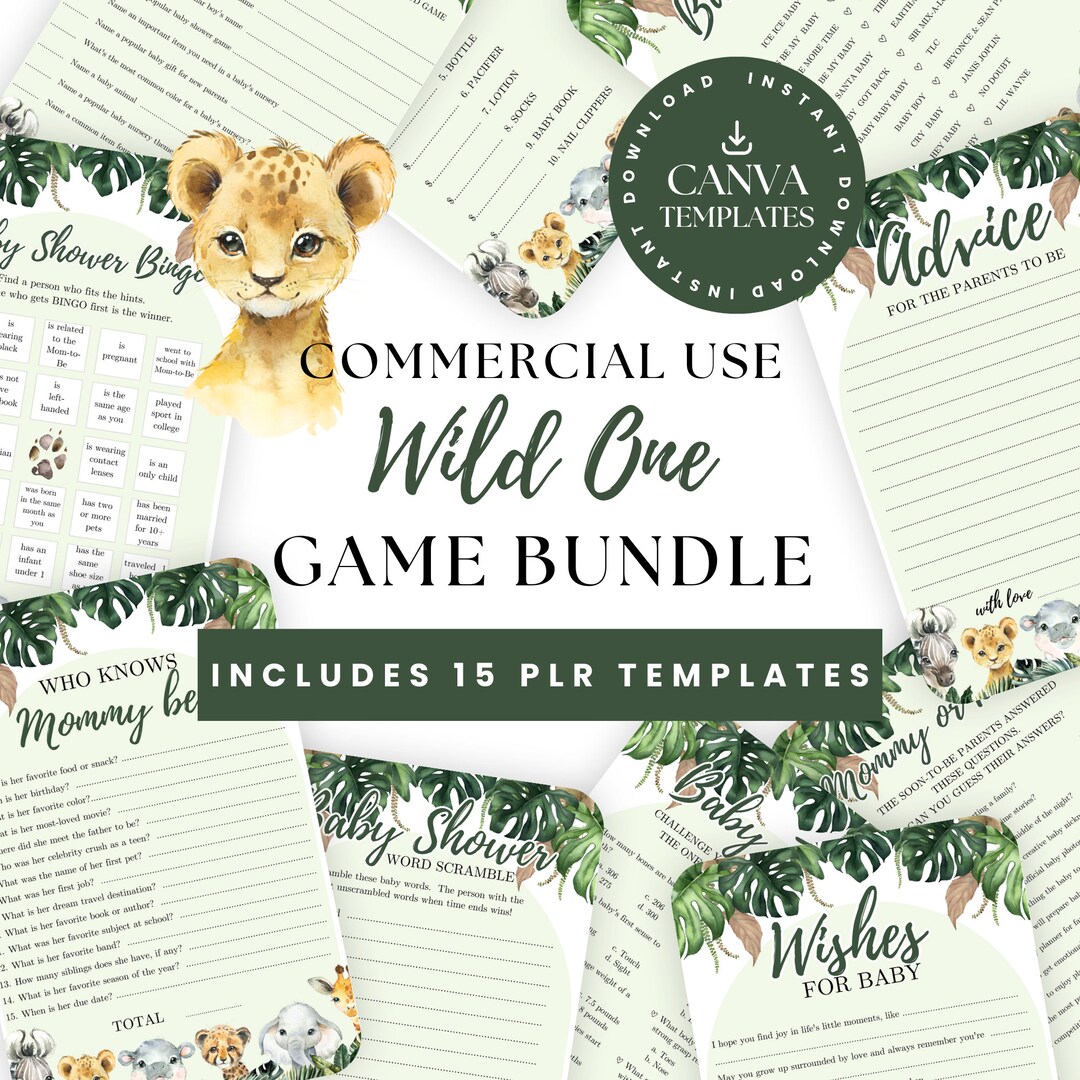 Safari Baby Shower Game Bundle Commercial Use PLR Wild One Etsy