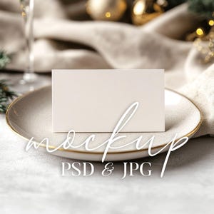 Maquette de carte de lieu de Noël, carte de visite modifiable, maquette de carte RSVP de mariage PSD avec objet intelligent, maquette de menu de dîner de vacances JPG