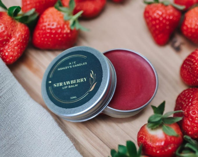 Organic Strawberry Lip Balm: Natural Cocoa Butter, 10ml Tin