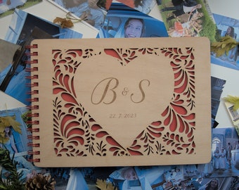 Personalized Wooden Wedding Photo Album - DESIGN HEART | Wedding Gift