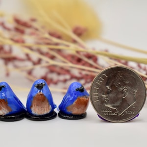Miniature Blue Bird, Handmade Polymer Clay Bird Figurine