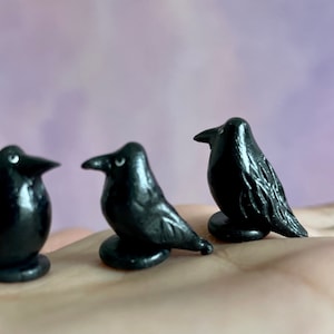 Tiny Handmade Raven Figurine: Miniature Black Bird Dollhouse Decor