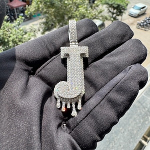 925 Prata Moissanite AtoZ Fonte, Colar com Pingente de Carta Drips, Colar de Diamante, Lindo Colar, Pingente Personalizado