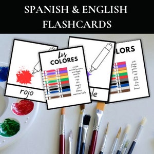 Colors Spanish & English Bilingual Montessori Printable color flashcards, gifts for Preschool kids