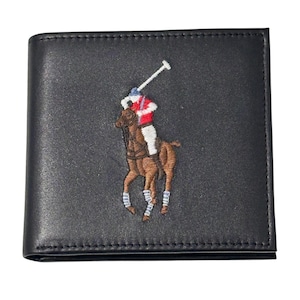 Cartera de cuero negra bordada con monedas de Polo Ralph Lauren