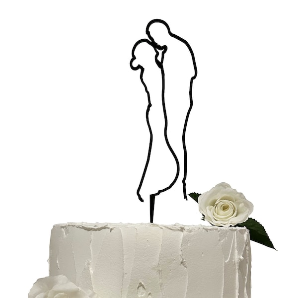 Personalized Silhouette Wedding Cake Topper, Modern, Minimal, Couple Kissing, Bride and Groom, Acrylic