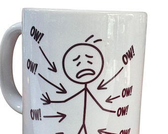 Rolig streckfigur OW! Keramisk kaffemugg, vit, 340 ml, humoristisk present