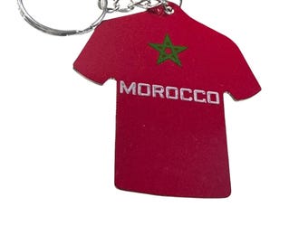 Morocco Jersey Shape Metal Keychain, Red with Green Star