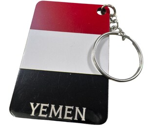 Yemen Flag Keychain, Rectangular  Key Ring Souvenir
