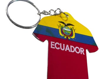 Ecuador Flag Jersey Shape Keychain, Metal Key Ring Souvenir