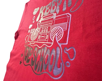 Keep It Old School Graphic T-Shirt, Red, Boombox Print,  Music Theme