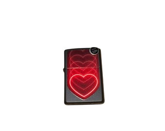 Zippo Neon Heart Design Lighter, Black Matte, Made in USA